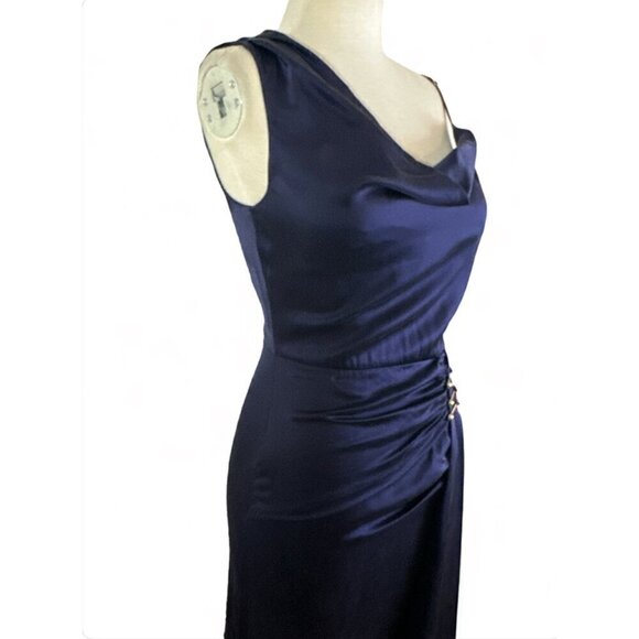 NICHOLAS Senda Asymmetric Gown in Midnight 0 New Womens Satin navy Long Dress - Picture 6 of 13